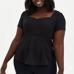 Torrid Black Stretch Crepe Sweetheart-Neck Peplum Blouse